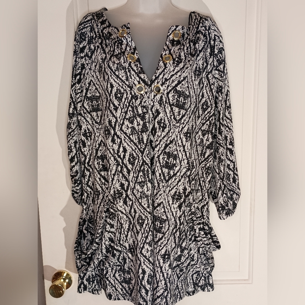 2 FOR $30 Geometric: Black and White Patterned SAINT TROPEZ WEST Dress- (#1,093)